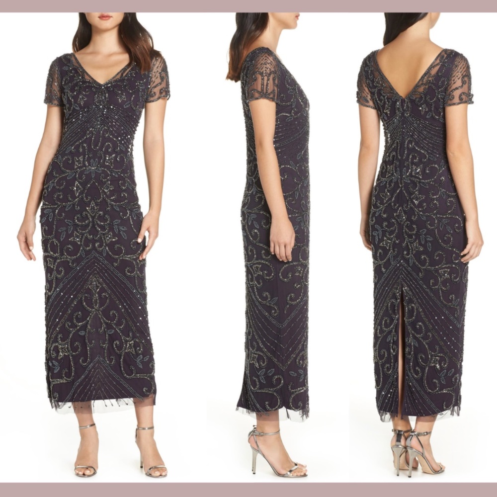 NEW Pisarro Nights [SZ 2 ] Beaded‎ Longline Gown in Eggplant